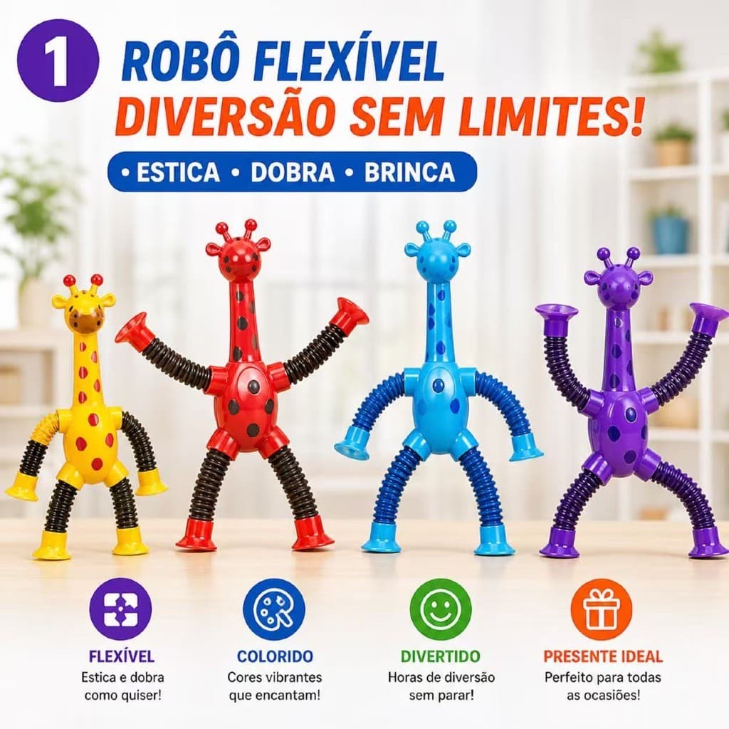 Brinquedo Infantil Girafa Pop Tubo Led Com Ventosas Com Ventosa Estica Brinquedo infantil