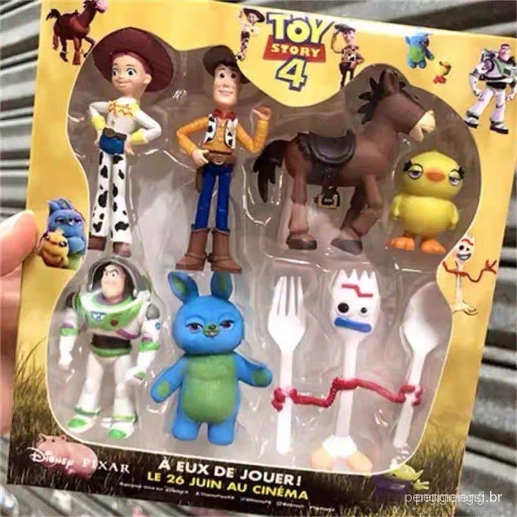 Caixa Colorida com 7 Mini Figuras de Toy Story: Buzz Lightyear, Woody e Jessie de 3 Polegadas, Presente de Aniversário