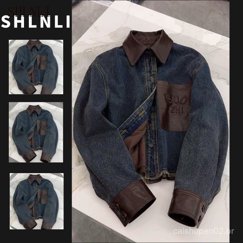 Jaqueta Jeans Feminina Vintage Solta para Primavera e Outono, Versátil, Respirável, Manga Longa CU2D