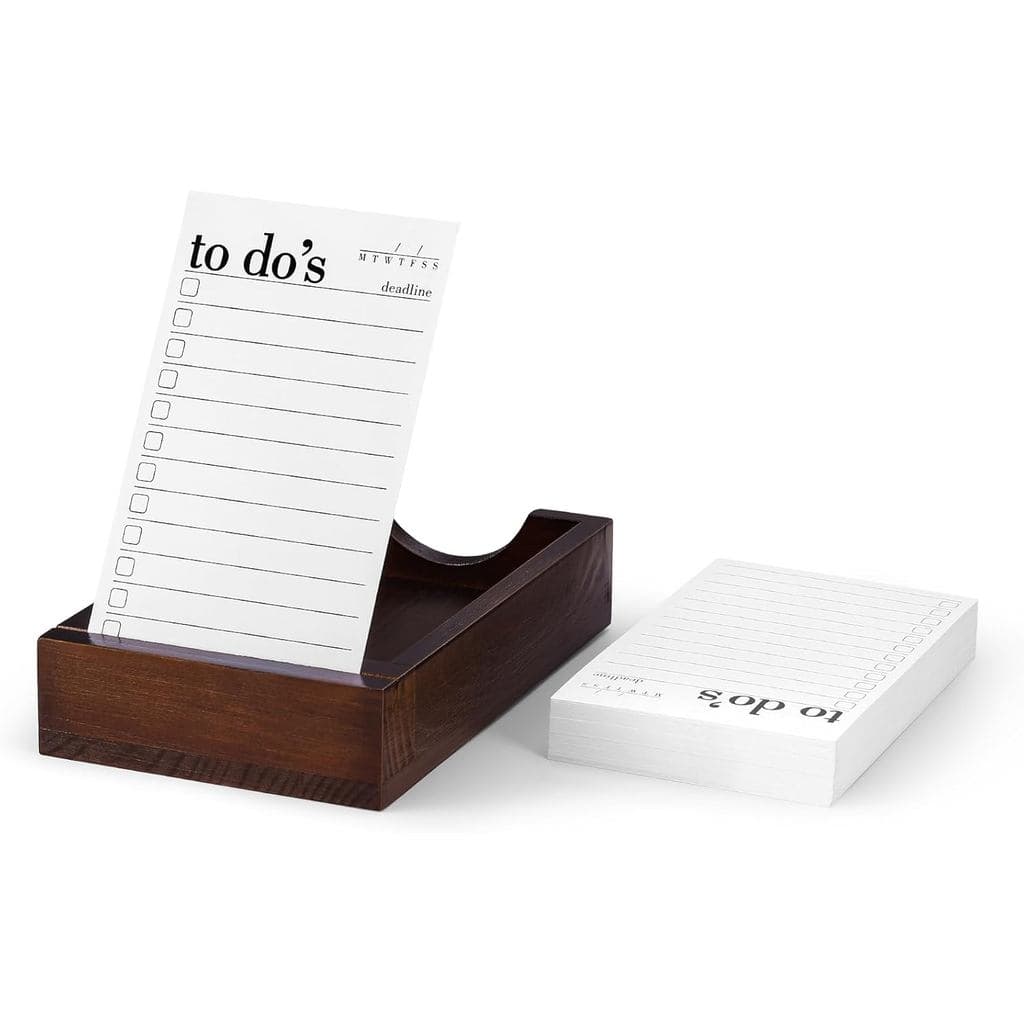 Planejador Diário de Tarefas - 50 Cartões de Checklist de Tarefas 3x5'' com Suporte de Madeira - Bloco de Notas Planejad