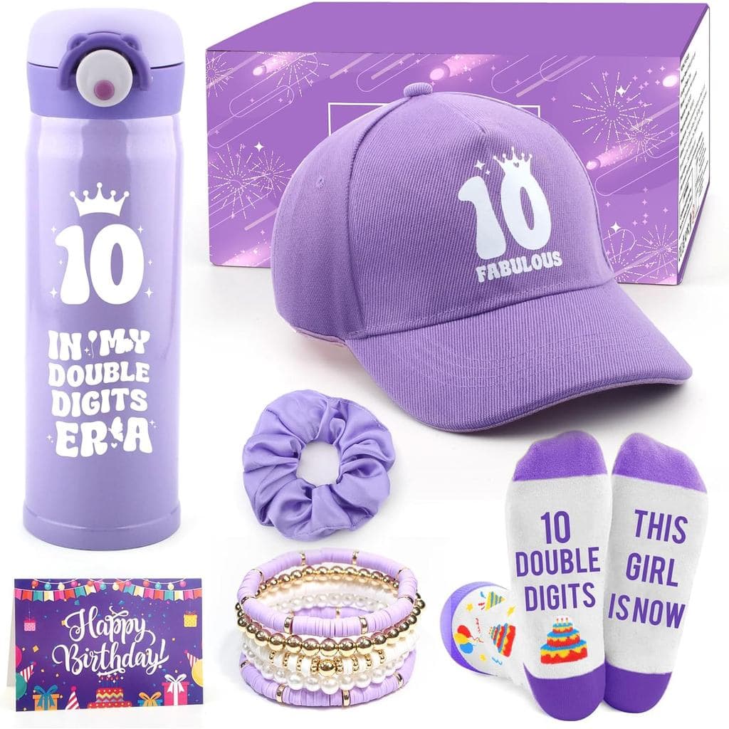 Presentes para Menina de 10 Anos, Presentes de Aniversário para Filha ou Sobrinha com Garrafa de Água, Boné de Beisebol