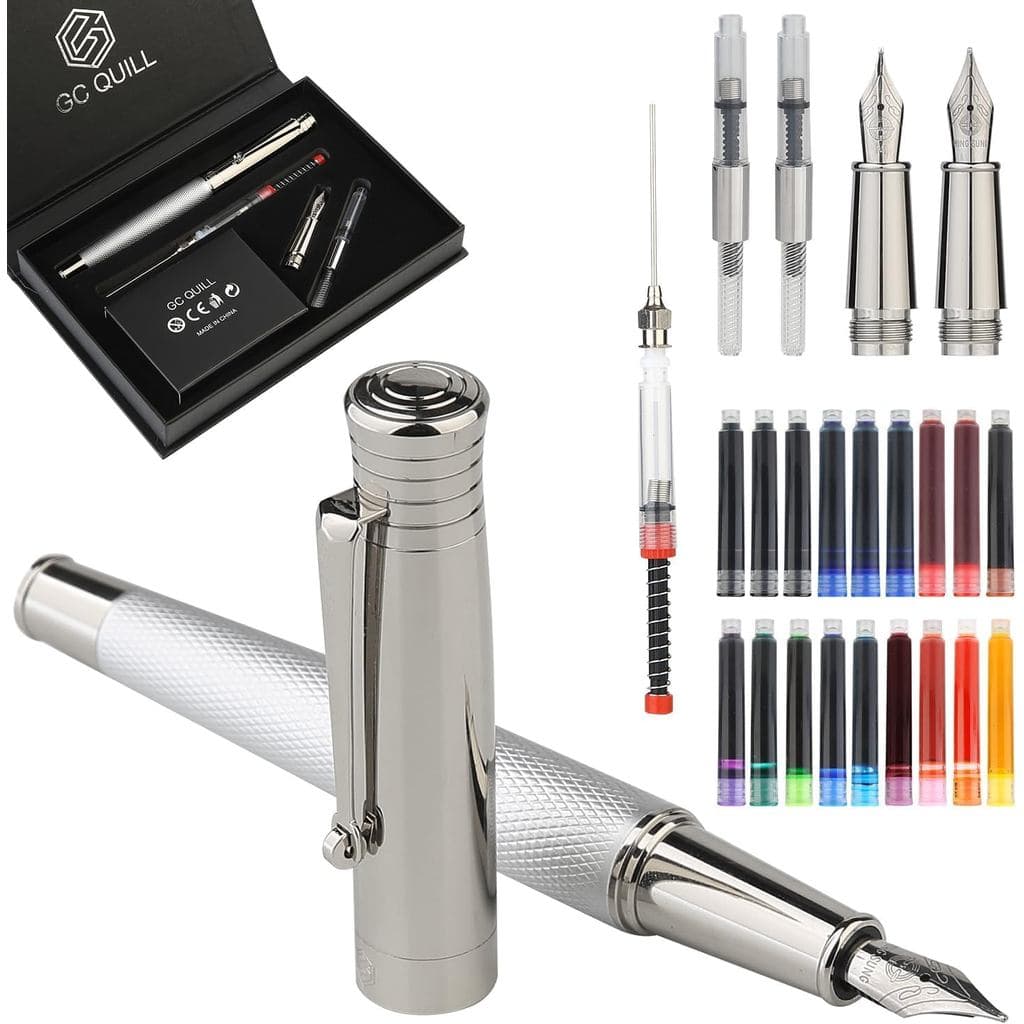Conjunto de Canetas-Tinteiro Elegantes GC QUILL – Pontas Finas e Médias, 18 Cartuchos de Tinta, Conversor de Tinta, Seri