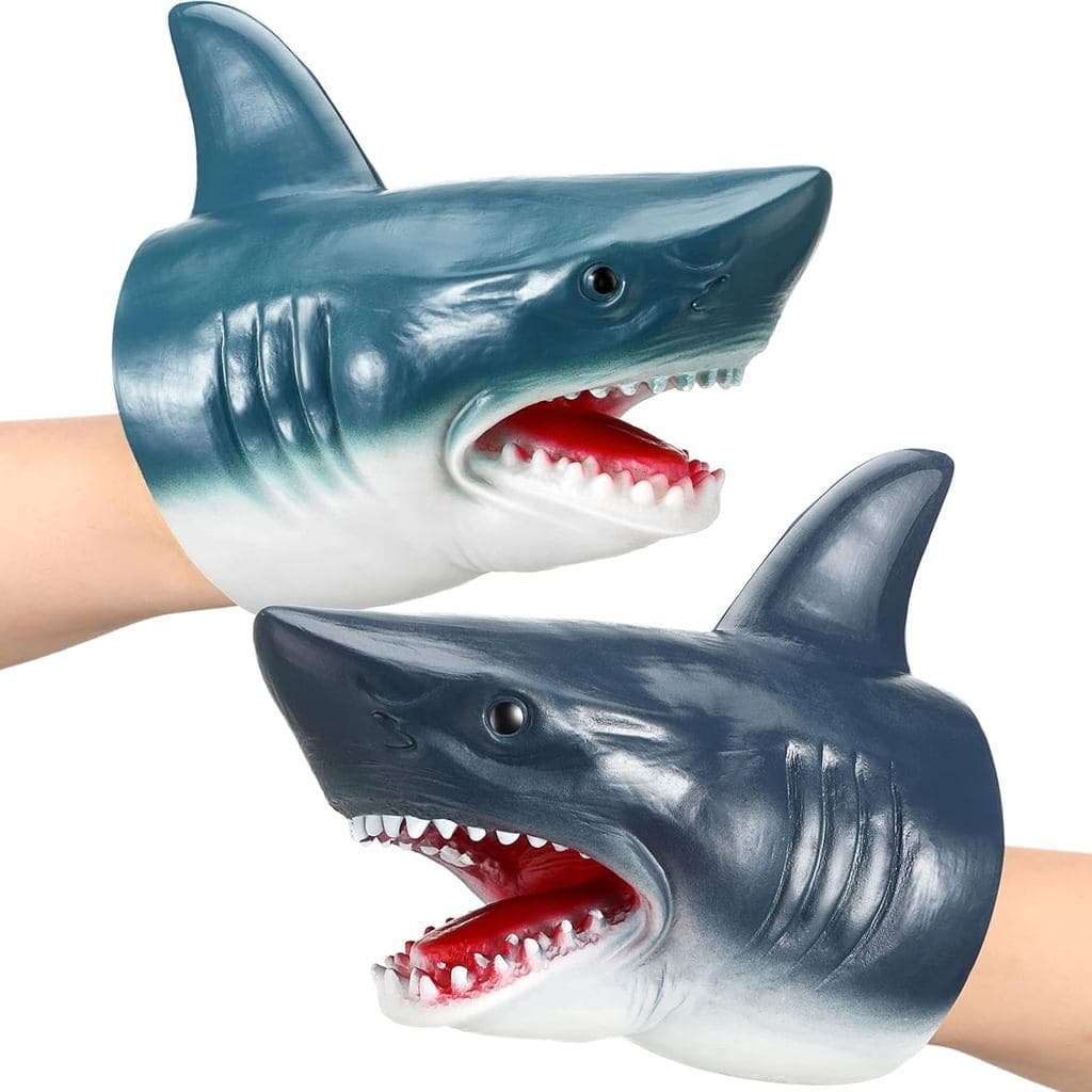 Lewtemi 2 Peças de Fantoche de Mão de Tubarão para Crianças, Fantoche de Mão de Silicone de Borracha Macia, Brinquedo de