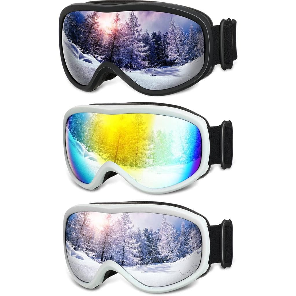 Óculos de Esqui Macarrie 3 Pares para usar sobre óculos de grau, Proteção UV, Óculos de Neve OTG, Óculos de Snowboard An