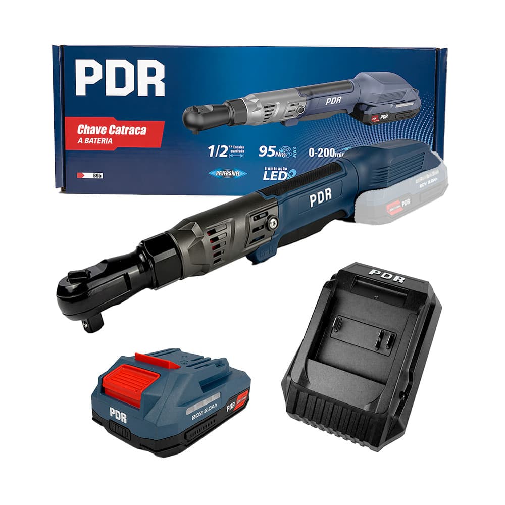 Chave Catraca 1/2" a Bateria 20V 95Nm PDR B95 com 1 Bateria 2Ah 20V e Carregador Bivolt