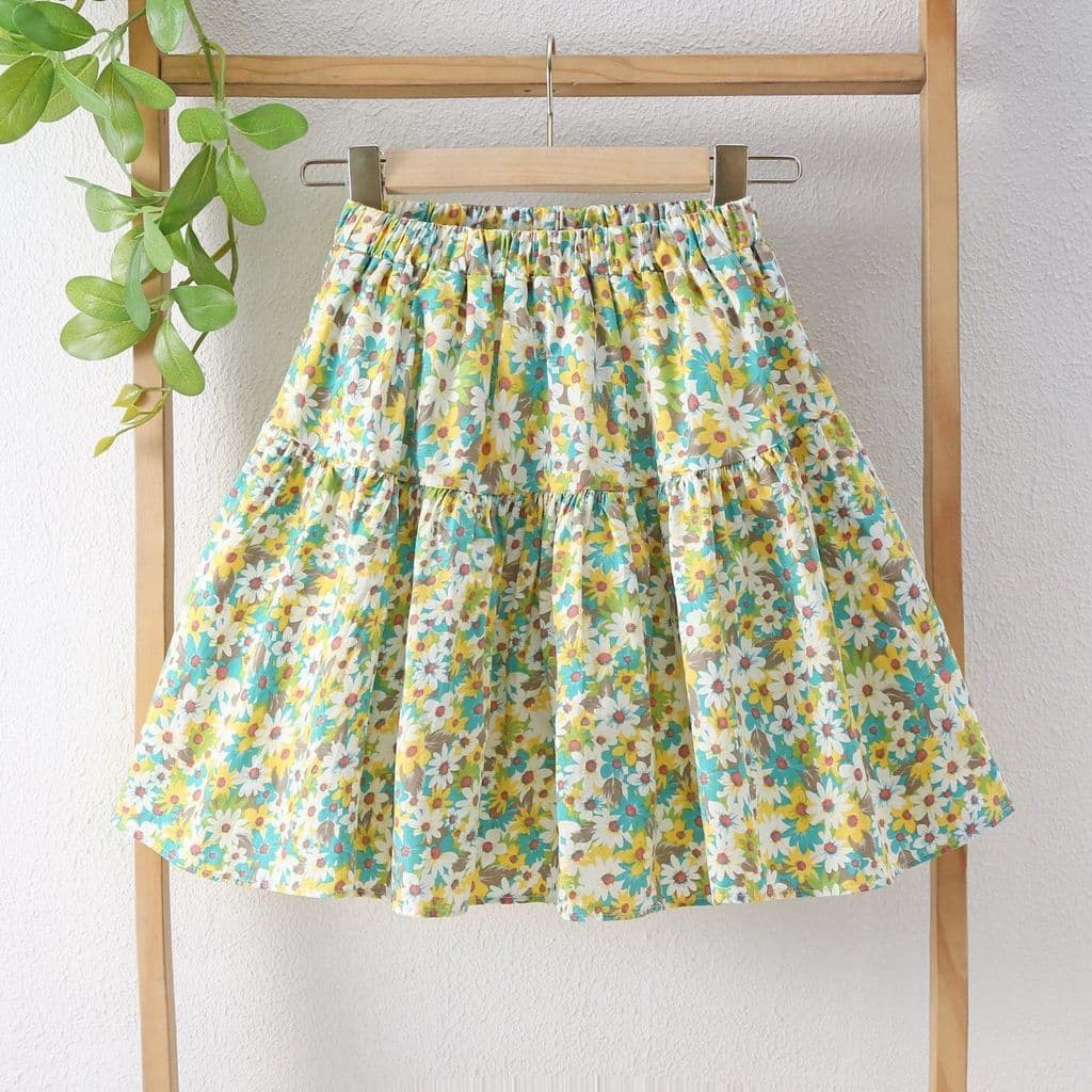 2025 Floral pequeno fresco saia curta feminina verão saia costura a linha saia de cintura alta saia guarda-chuva Anti-re
