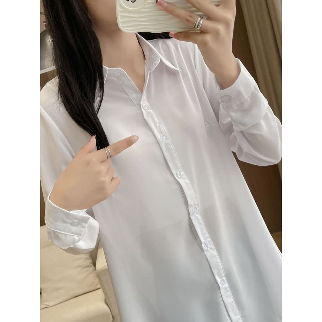 Novo estilo versão coreana de comprimento médio Plus Size Design High-End camisa branca feminina primavera bf capa barri