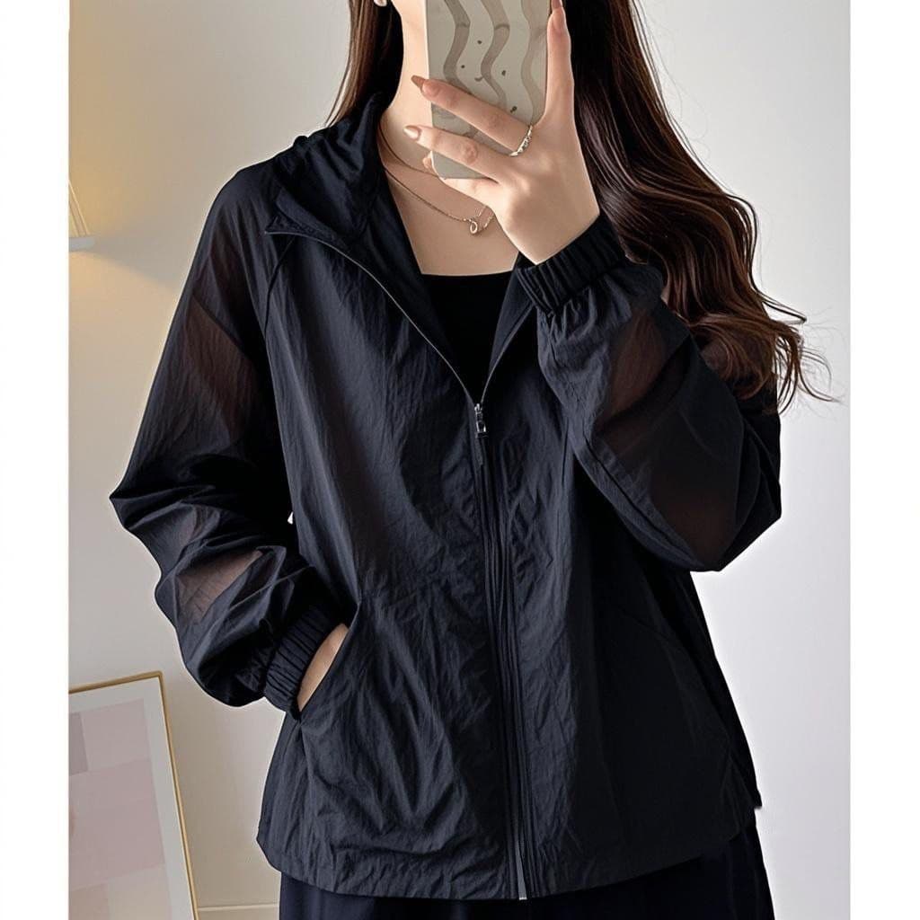 Primavera/Verão Nova Jaqueta De Proteção Solar Feminina-Curto , casual , Leve , Com Capuz , Camisa De Sol Resistente A u