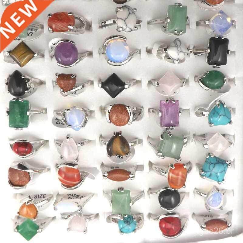 XiaoYaoTYM Lote Misto de Anéis de Pedra Natural para Mulheres, Moda