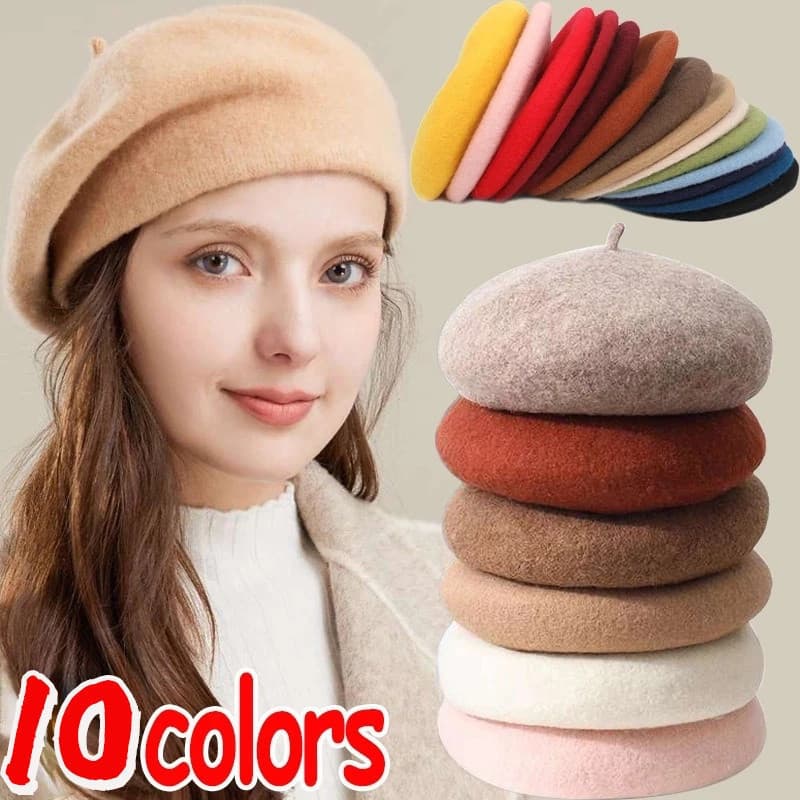 Outono-Inverno Mulheres Meninas Boinas De Lã Elegante Estilo Artista Francês Chapéu Quente Retro Sólido Cor Boina Senhor