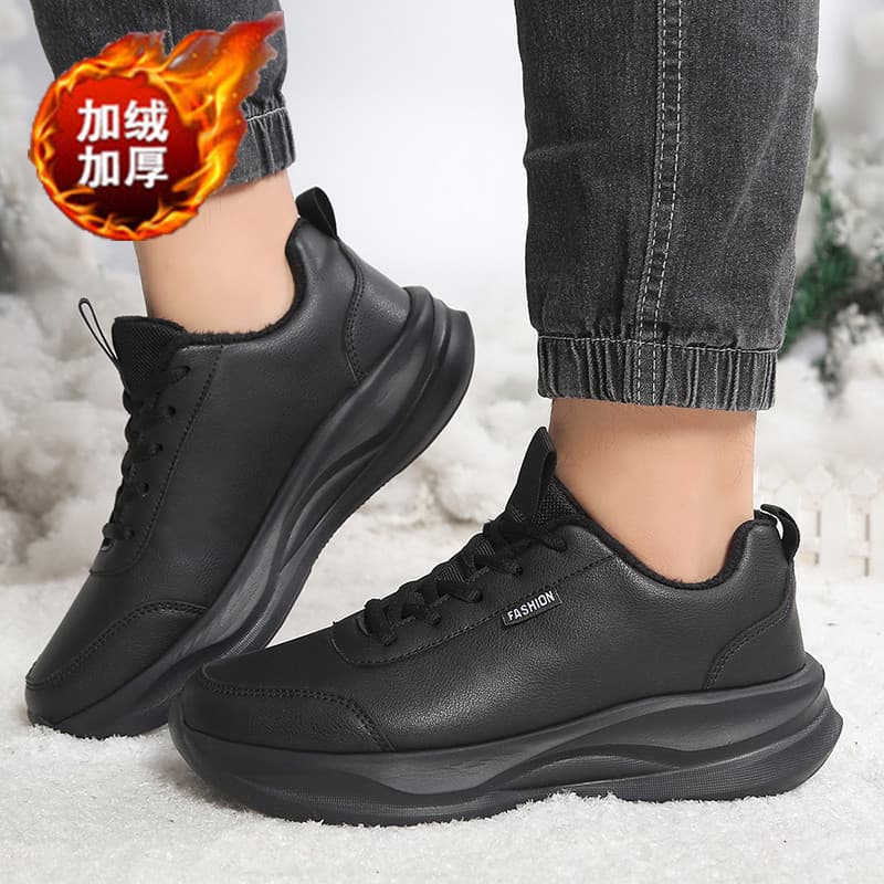 Beaimeng outono inverno sapatos masculinos estudante velo-velo sapatos de algodão quente couro correndo sapatos esportiv