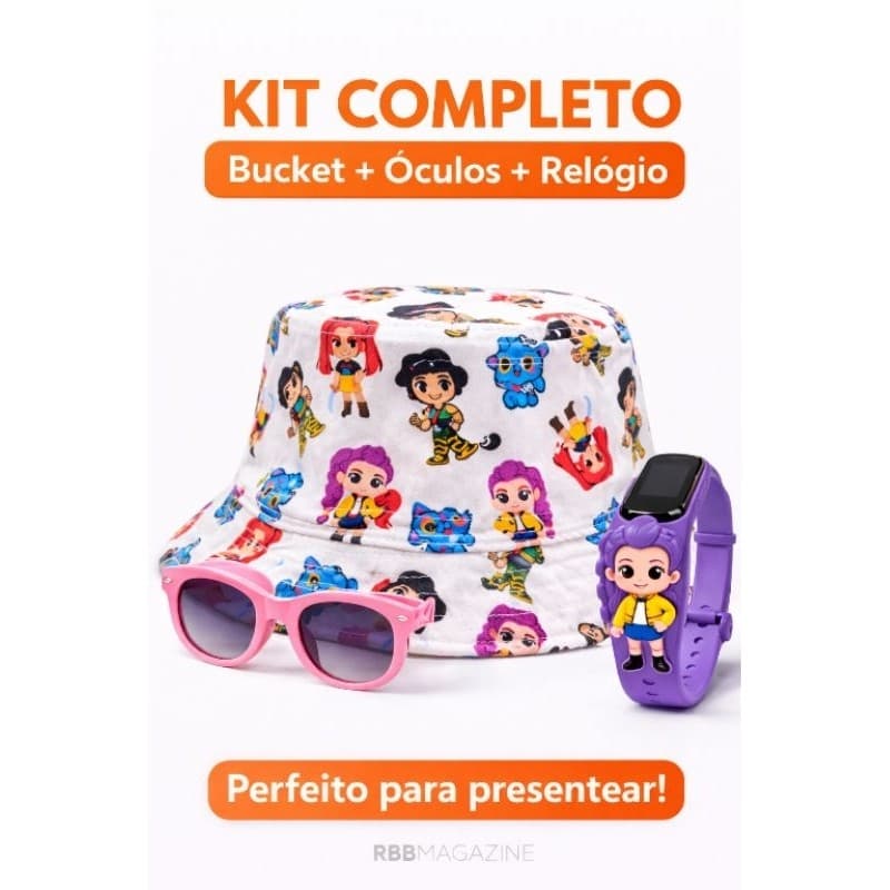 Chapéu Infantil Guerreiras Kpop + Óculos + Relógio Digital Mira, Zoe, Rumi huntrix