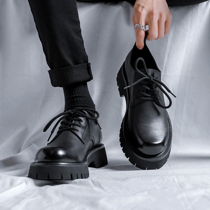 Sapatos de couro masculino inverno couro genuíno High-End Formal Wear negócios dedo do pé grande sola grossa aumentando