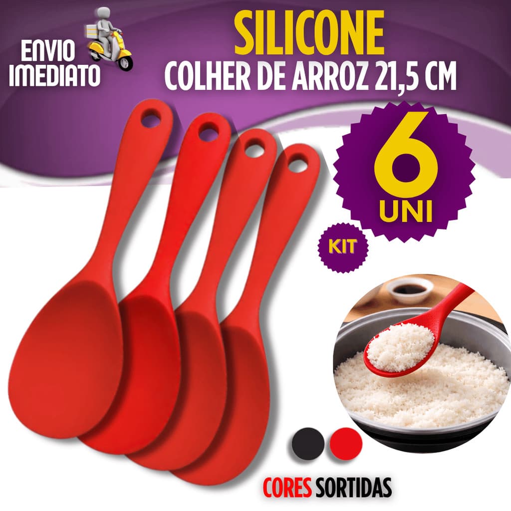 Kit 2/4/5/6 Colher De Servir Arroz Silicone Utensílios de Silicone Premium Cabo Curto Cozinha Buffet