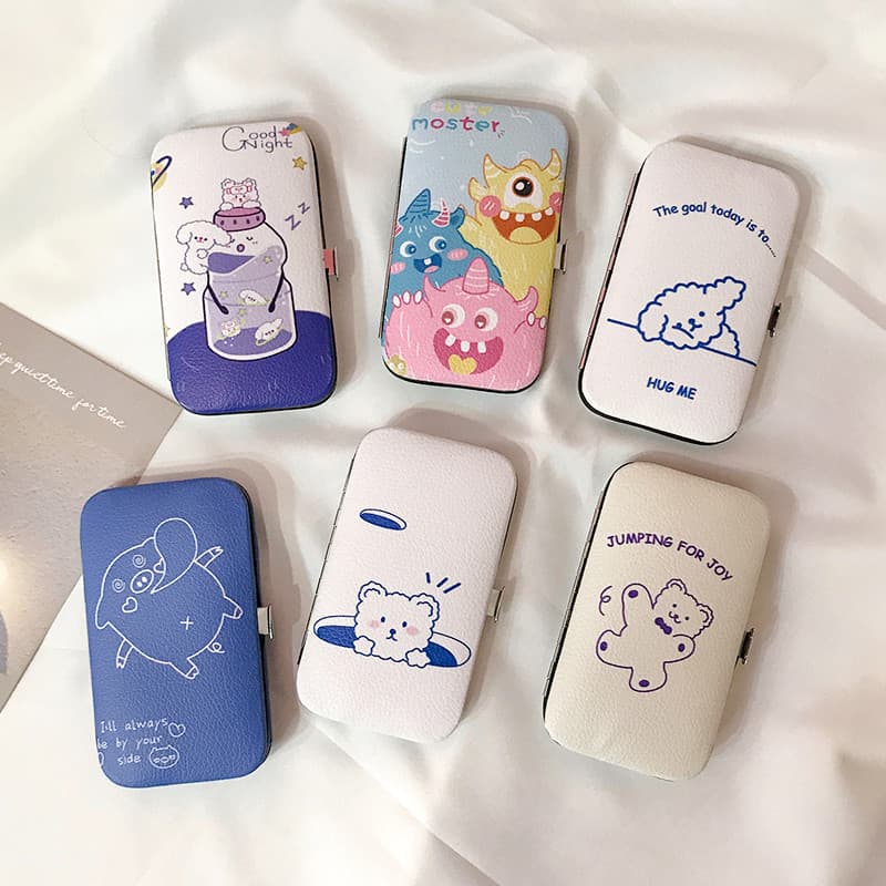 Conjunto de 7 peças bonito menina cortador de unhas cortador de unhas dos desenhos animados estudante portátil doméstico