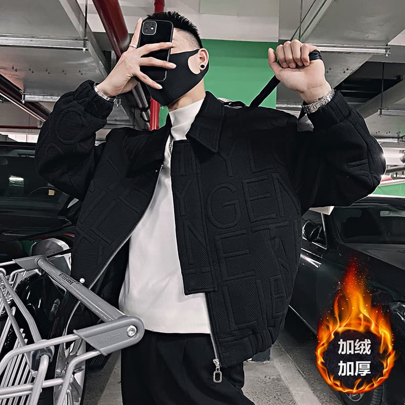 Jaqueta de lapela de alta qualidade masculina Street Wear rufião estilo bonito forro de lã jaqueta espessada outono inve