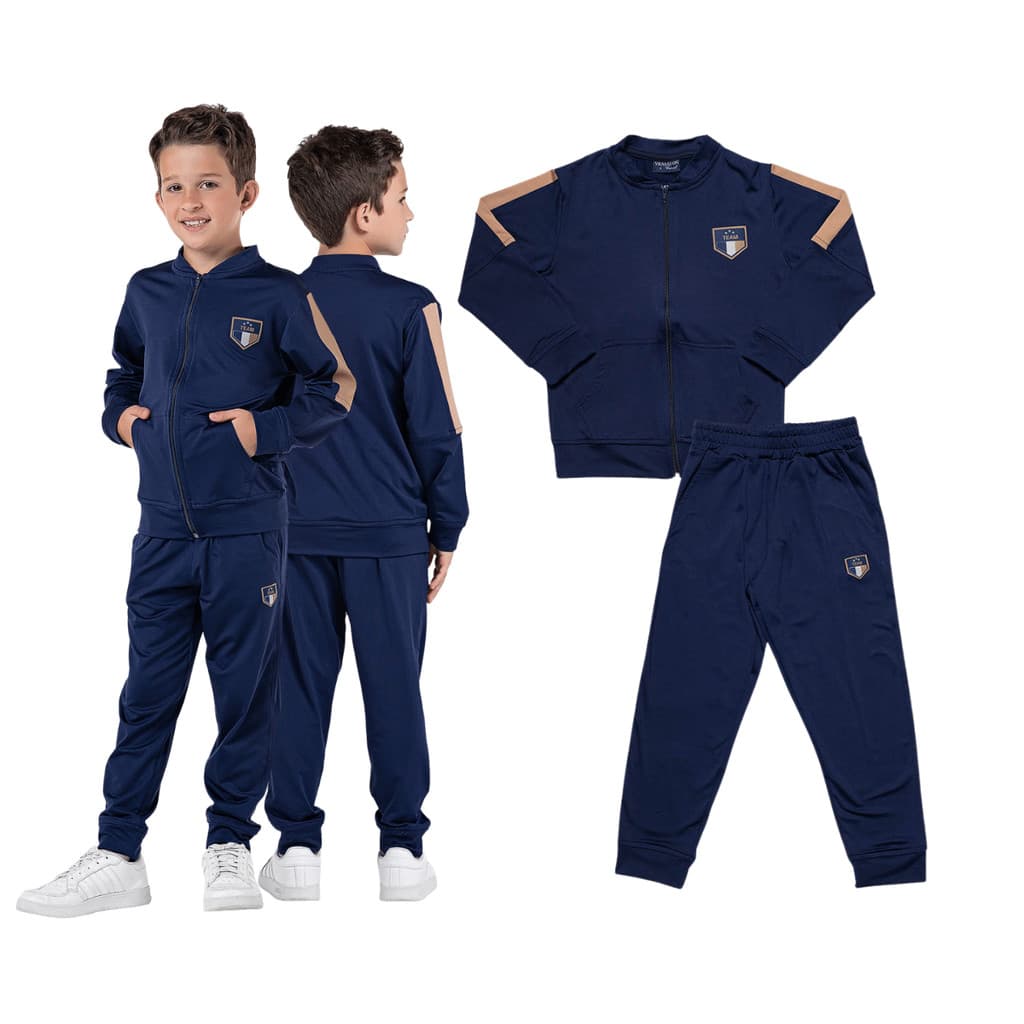 Conjunto Infantil Menino Esportivo Jaqueta Calça Zíper Azul
