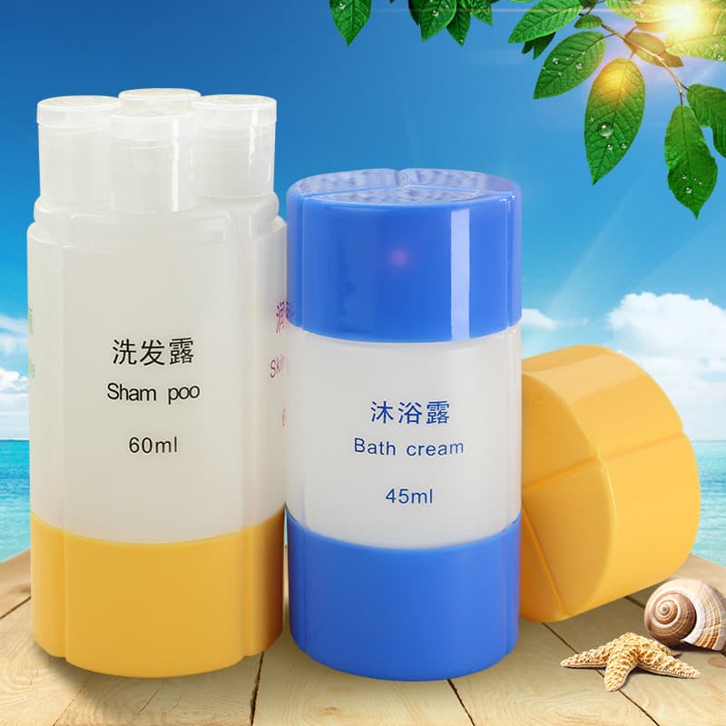Conjunto de subengarrafamento rotativo cosmético portátil para viagem quatro em um Tik Tok loção Gel de banho Shampoo E