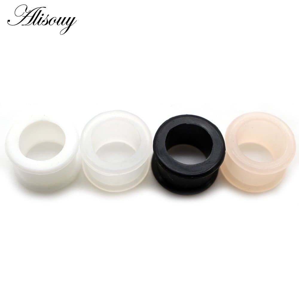 Alisouy 2 Peças 28mm-76mm Oco De Silicone Preto Tamanho Grande Flexível Duplo Flared Flesh Túnel De Ouvido Plugues Expan