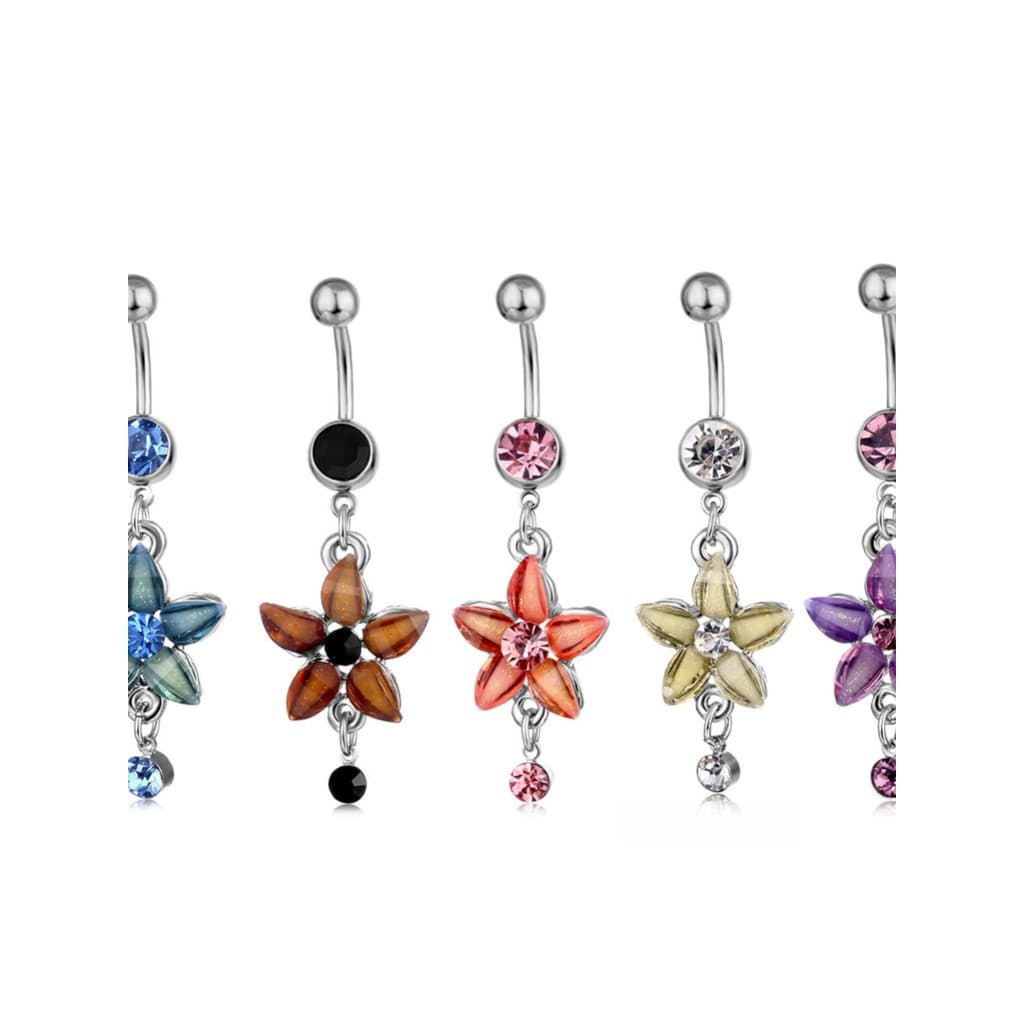 piercing umbigo bijuterias femininas ☬Umbigo unhas unhas umbilicais cinco pétalas flor série multicolorido não-alérgico