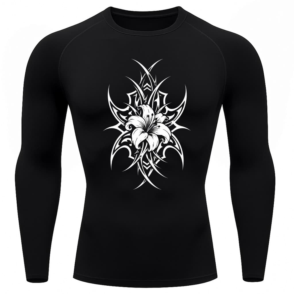 Camiseta Compressão Uv 50+ Manga Longa Cyber Tribal Dark Bloom Nature Rash Guard