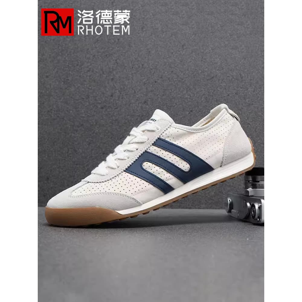 Homens High-End marca esportes sapatos casuais 2024 novo estilo primavera outono couro pano costura respirável correndo