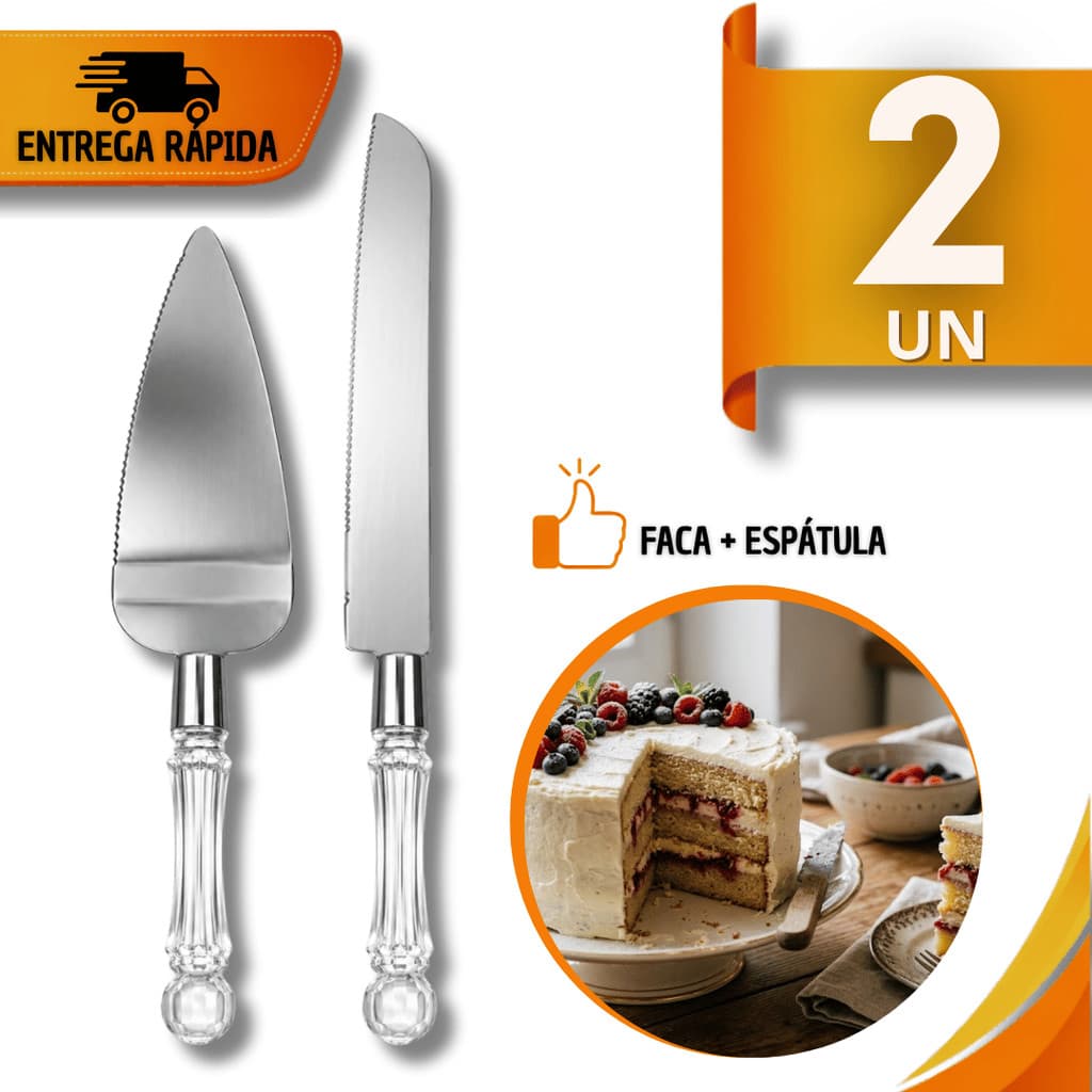 Utensílios Espátulas e Facas Para Bolo Tortas Pães Cozinha Aço Inox Cabo Acrílico Facilidade Corte