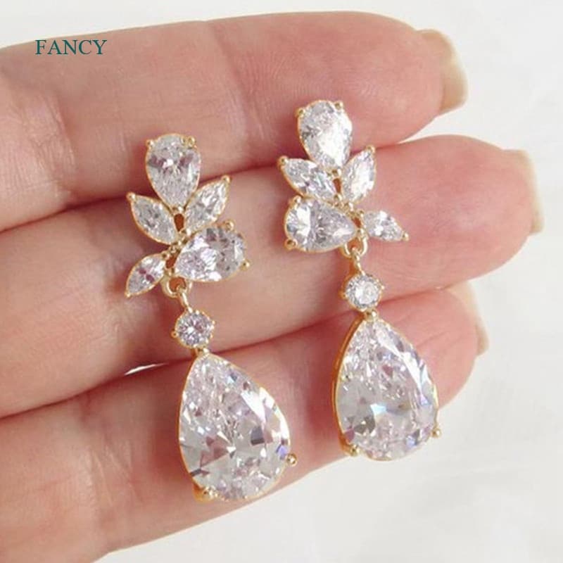 FANCY Brincos Transparentes Em Zircônia Cúbica Emaranhado Mulheres Para Noivado Casamento Gracioso De Senhora Festa De M