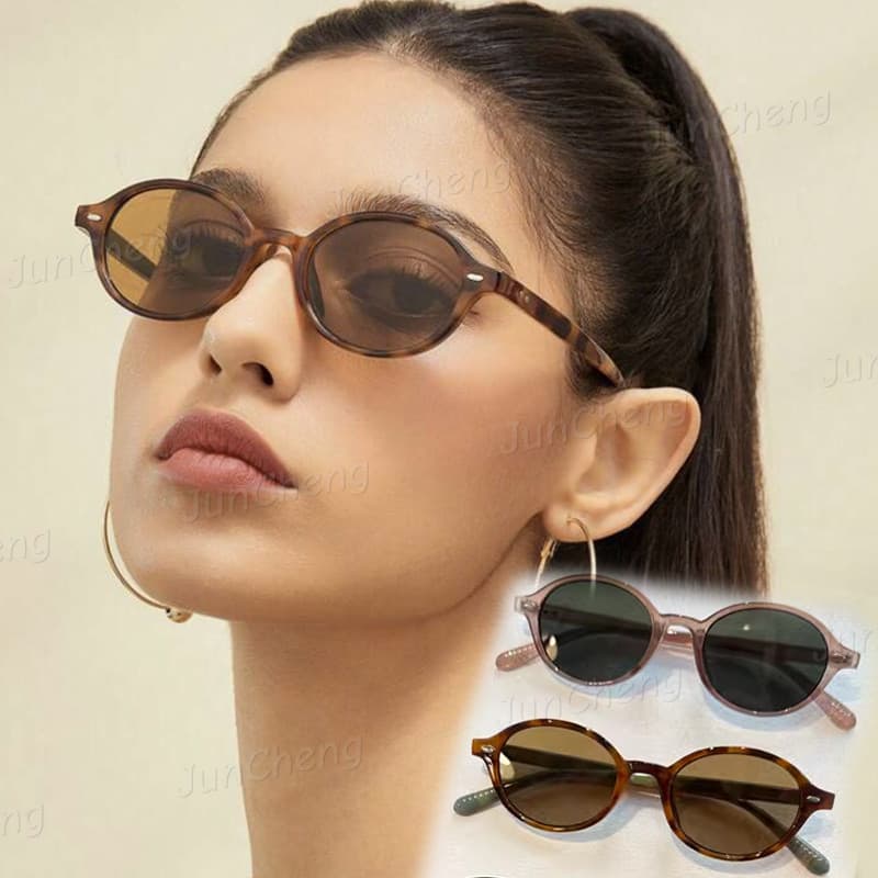 Moda Coreana Retro Oval Quadro Óculos De Sol Para Mulheres Homens Y2K Leopardo Chá Adequado Com Tons De Proteção UV