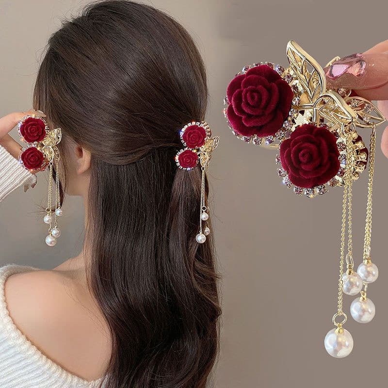 Novo Estilo Rosa Vermelha Tassel Cereja Bonito Versão Coreana Temperamento Elegante Grampo