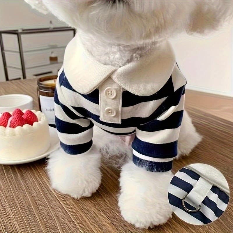 Roupa para Cães de Estimação, Roupa para Gatos Felizes, Roupa Listrada Azul-Marinho