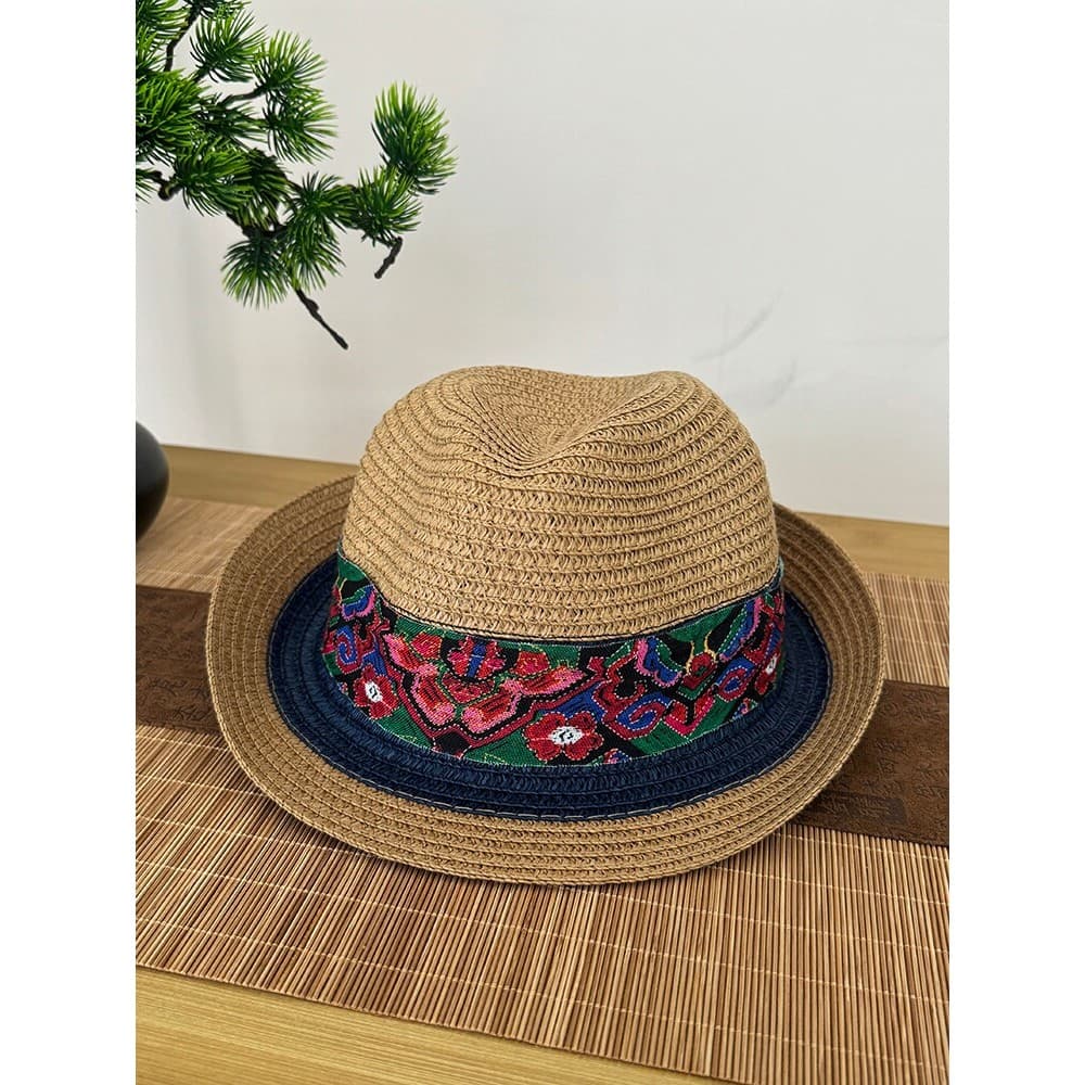 Estilo étnico Retro Tie-Dye pano chapéu de palha feminino verão protetor solar Jazz chapéu lazer férias praia chapéu mas