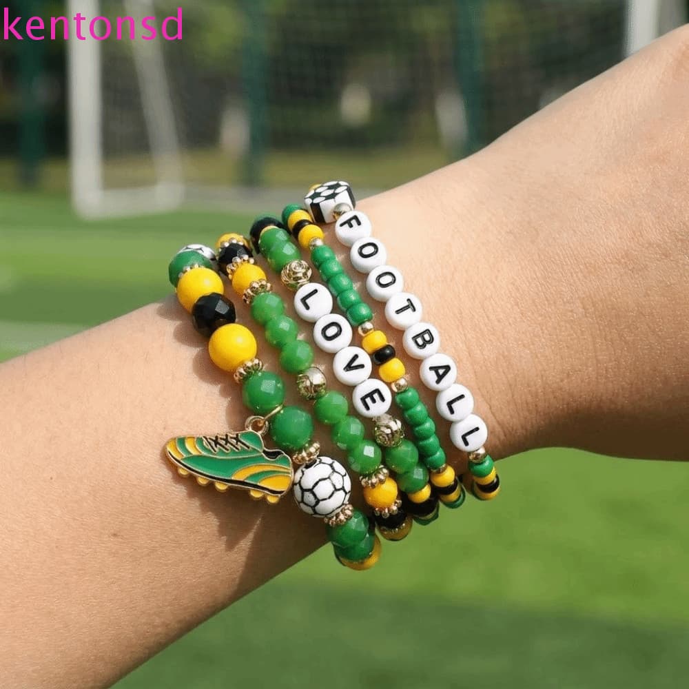 KENTONSD 5 Unidades/Conjunto Pulseira Empilhável Para Fã De Futebol , De Verde Sapato , Criativo Misto E Combinado