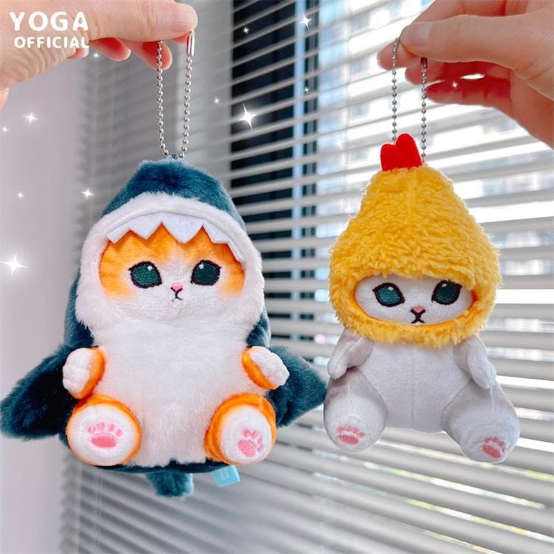 Brinquedo De Pelúcia De Camarão Frito Gato Tubarão Kawaii Fofo Chaveiro animal Macio Brinquedos Bolsa Pingente Crianças