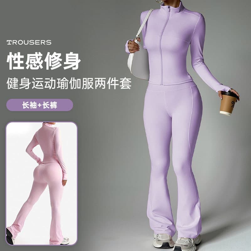 Nude Fitness Wear Jaqueta feminina com zíper de manga comprida Nude Feeling Yoga Calças justas Calças ligeiramente
