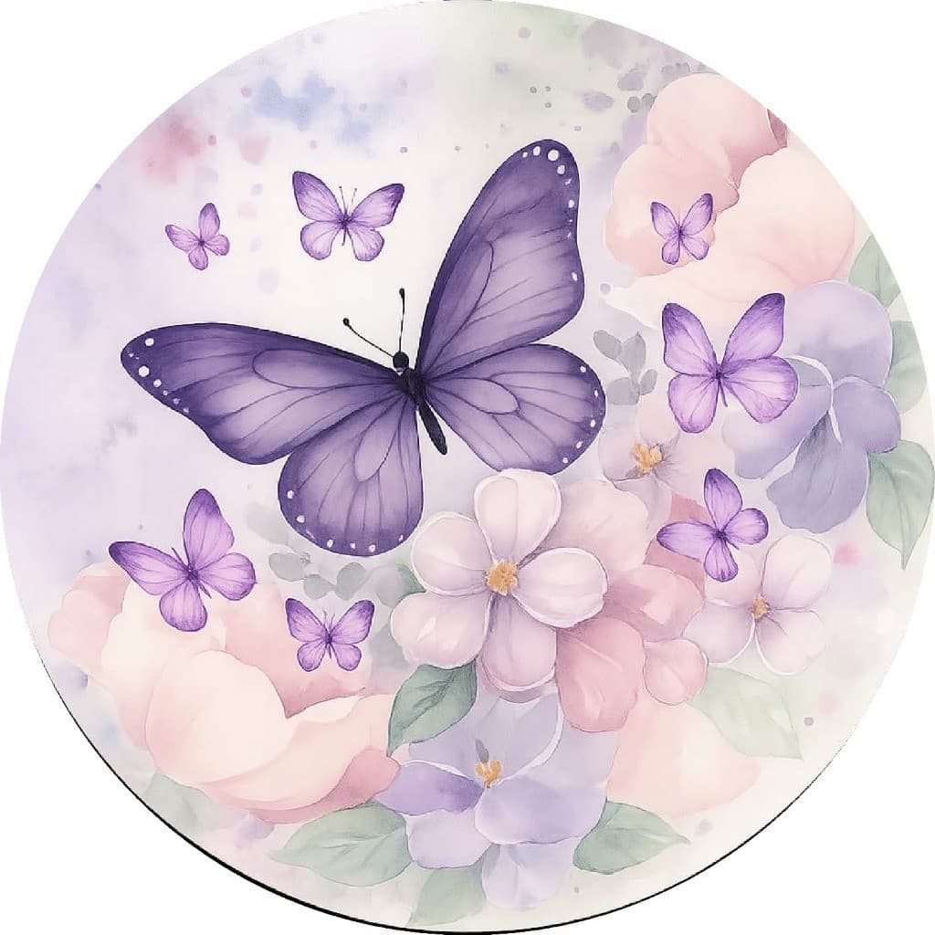Painel Redondo Borboleta Azul Lilás Rosa 50 cm Painel Sublimado Com Elástico Festa Na Mesa