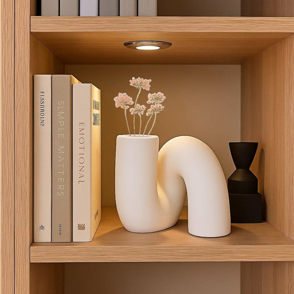 Vaso Branco e Marfim 13cm Geométrico Estilo Minimalista Decorativo Moderno Oasis