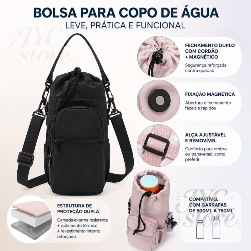 Bolsa Porta Garrafas De Água Compatível Com Copo  1,2 Litro Para Celular Chaveiro Com Alça De Ombro Ajustável