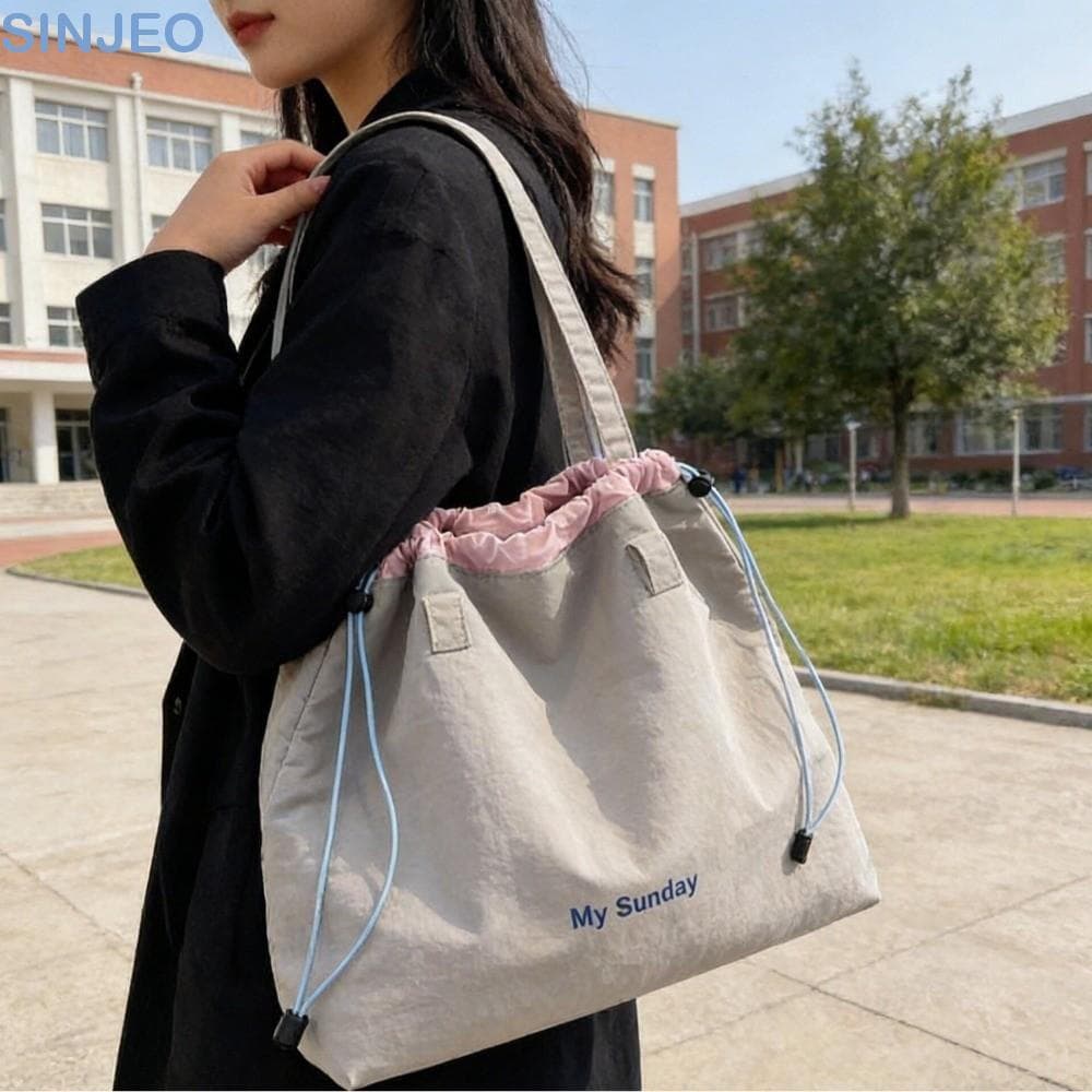 Bolsa Com Cordão SINJEO , De Ombro Leve De Lona De Grande Capacidade Crossbody De Nylon De Cor Sólida