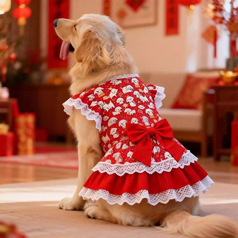 Vestido De Princesa Para Cachorro Com Estampa De Desenho Animado Vermelho Renda Animais De Estimação A Primavera