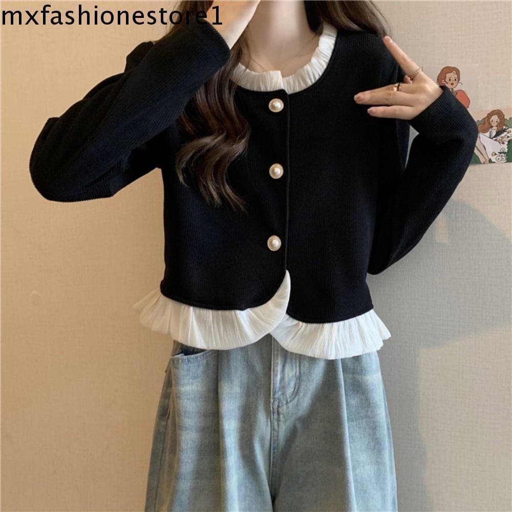 MXFASHIONE Suéteres De Renda , Cardigãs Soltos De Outono E Primavera Femininos Y2K , Casacos Curtos Finos Estilo Formal