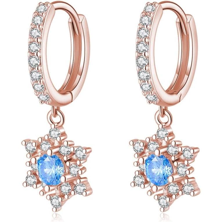 SLUYNZ Solid 925 Sterling Silver Sparkling Blue Crystal Snowflake Hoop Earrings for Women Teens CZ Snowflake Hoop Earrin