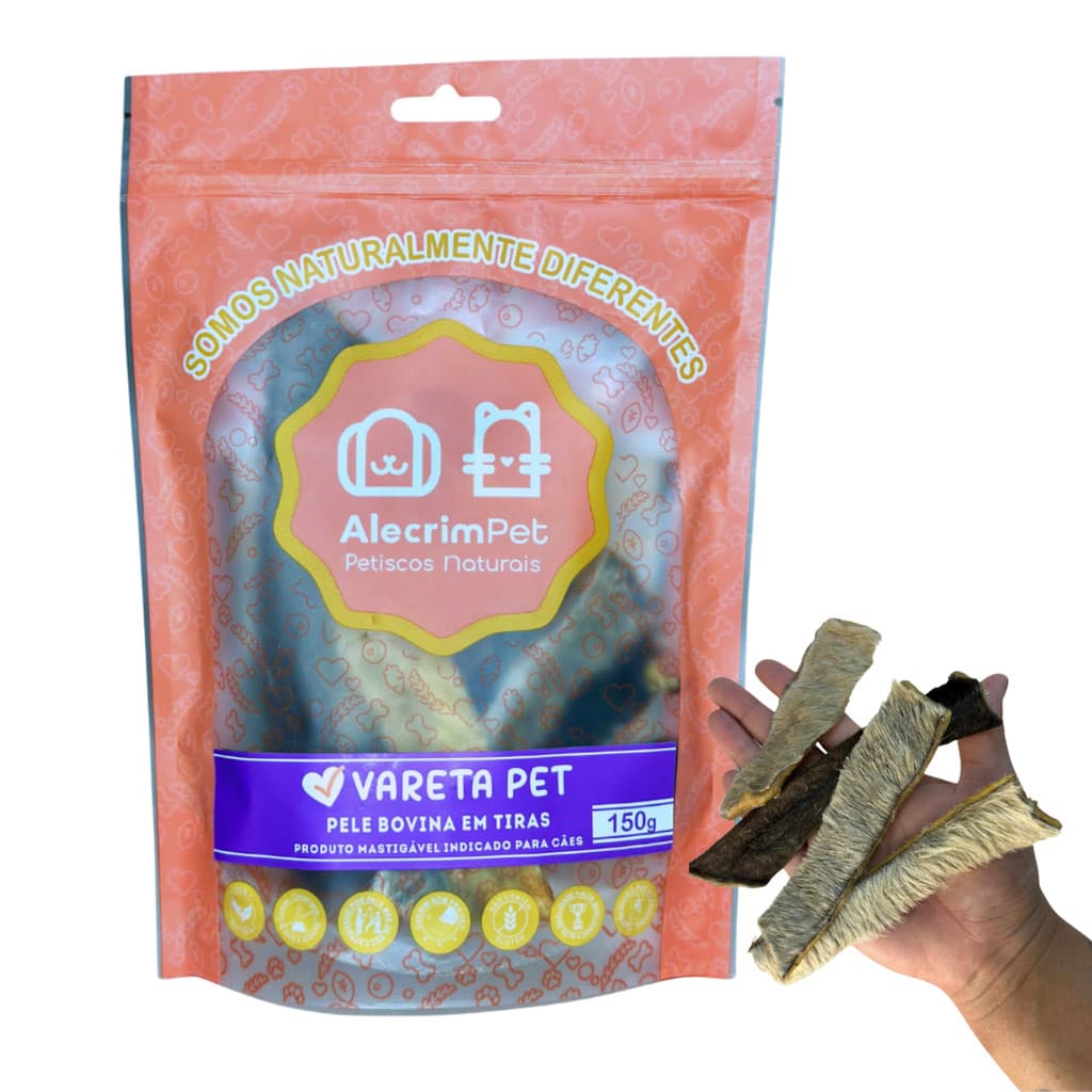 Tiras de Pele Bovina / Boi - Vareta Pet 100g - Alecrim Pet