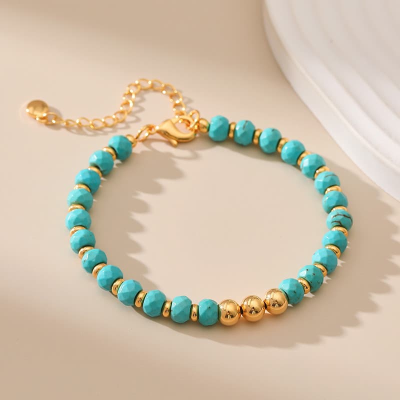 XILANG novo produto facetado turquesa artesanal estilo étnico pulseira nicho textura pulseira banhado a latão 18K ouro R