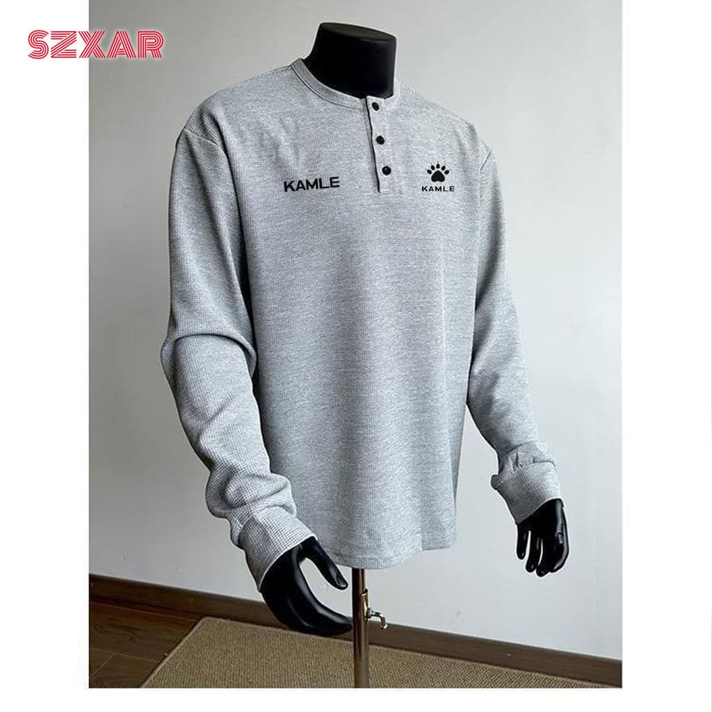 KE2024 Outono Inverno Waffle All-Match Henry Collar Camiseta de manga comprida masculina Casual esportiva waffle camiset