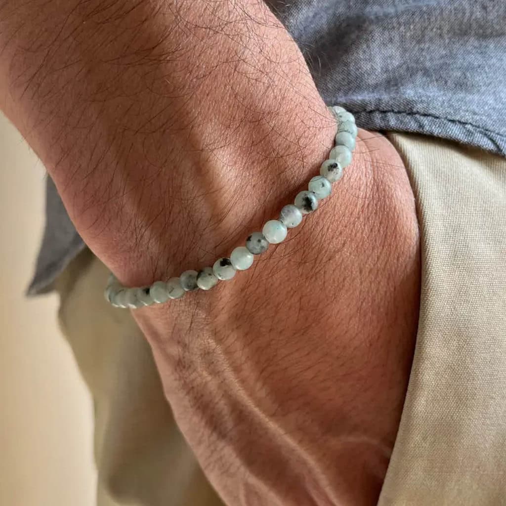 Pulseira Masculina Pedra Natural Jaspe Kiwi Minimalista