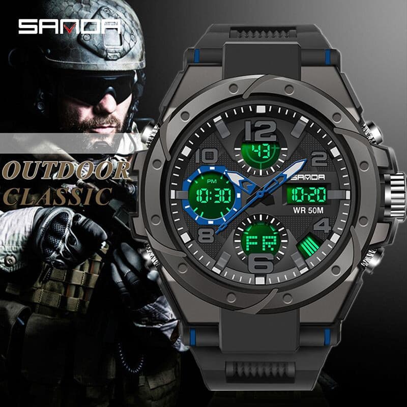 Ventilador militar ao ar livre grande mostrador relógio masculino estudante moda tendência luminosa à prova dwaterproof