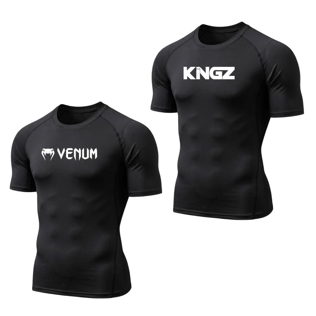 KIT 2 RASH GUARD MMA MUAY THAY JIU-JITSU NO-GI  CAMISA MANGA CURTA UV