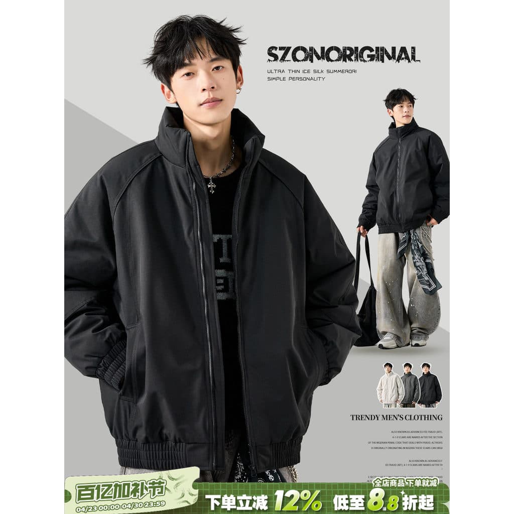 Jaqueta acolchoada preta masculina inverno estilo americano rufião bonito estilo motocicleta jaqueta masculina solta gol