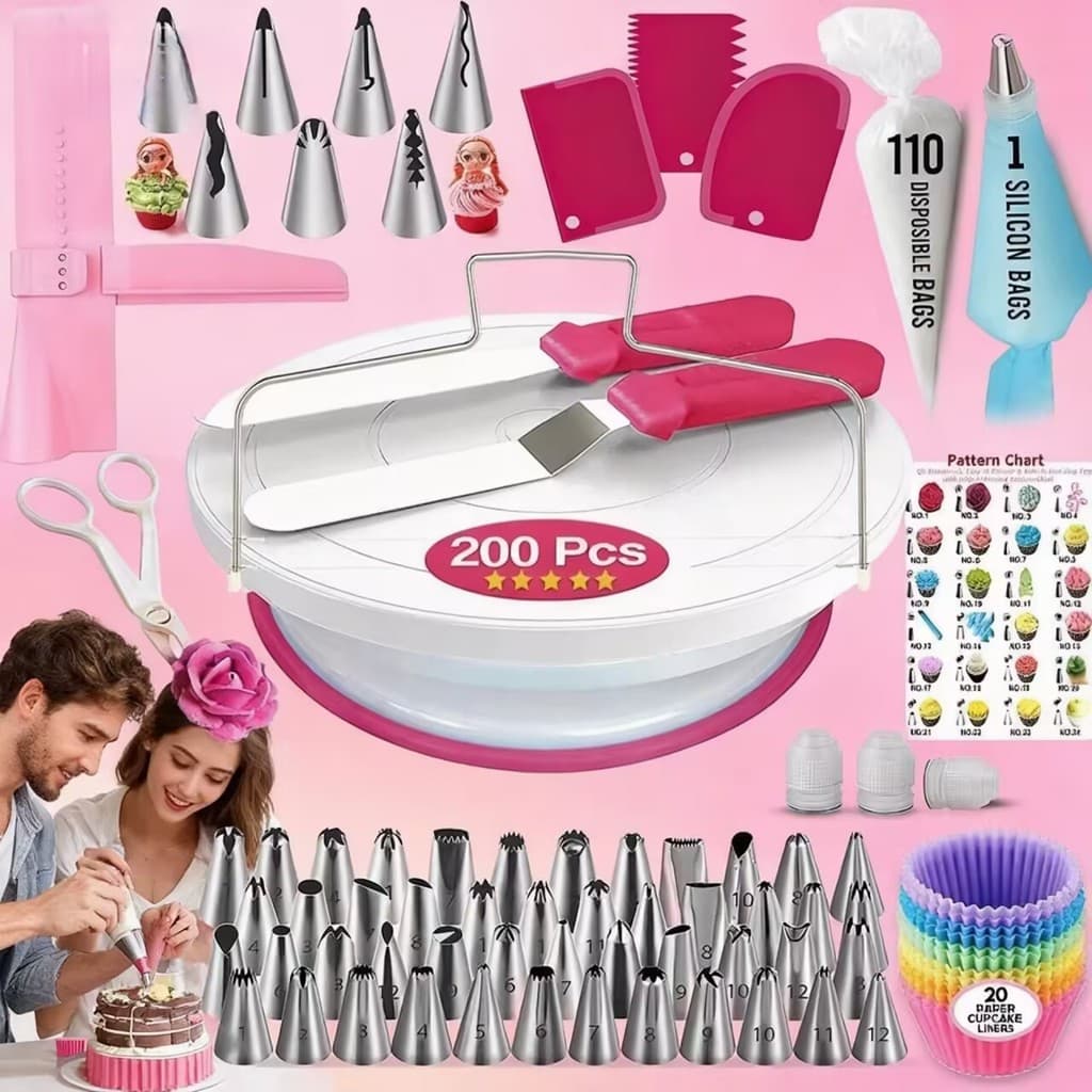 KIT 200/72pcs Decoração de Bico de Aço Inoxidável para Bolo-para Decorar Bolos,Cupcakes e Cookies,Presente para Confei